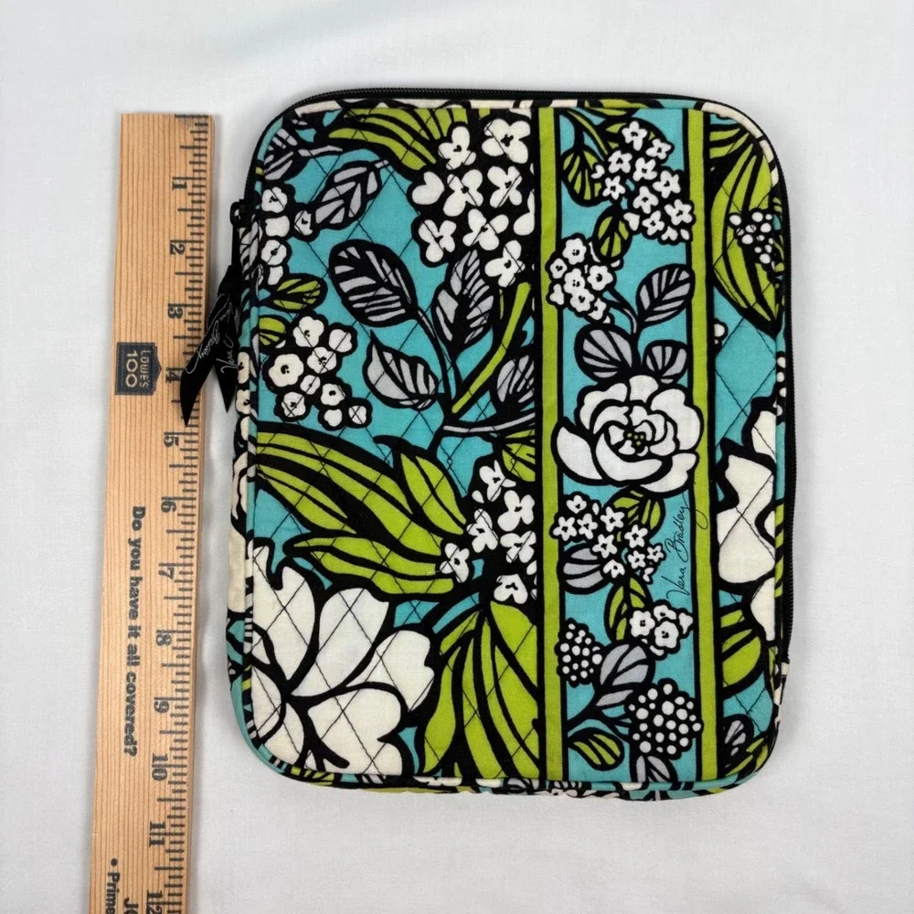 Vera Bradley iPad Tablet Sleeve Island Blooms Print (Retired) Blue Green Quilted